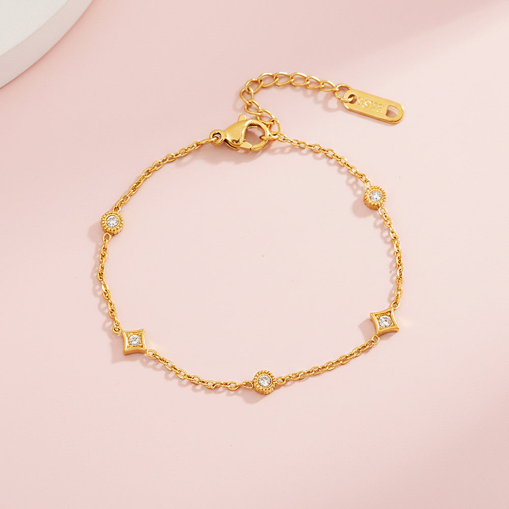 Vintage Star & Medallion Bracelet | 18K Gold | Diamond Simulant | Luxe6525 - Bracelet | Singapore Jewellery, Wedding Rings & Gifts | Same Day Delivery | Tiara.com.sg