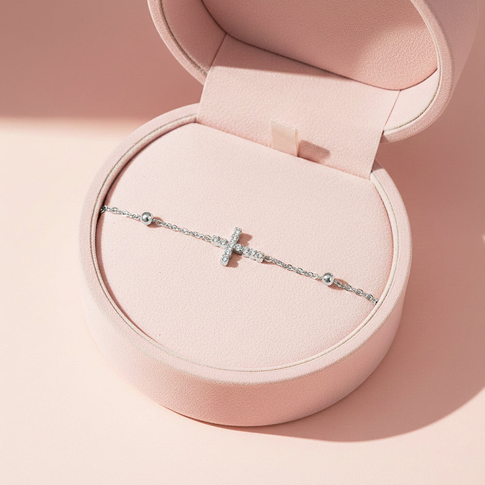Cross Charm Bracelet | Diamond Simulant | 18K Gold & White Gold | Luxe6526 - Bracelet | Singapore Jewellery, Wedding Rings & Gifts | Same Day Delivery | Tiara.com.sg