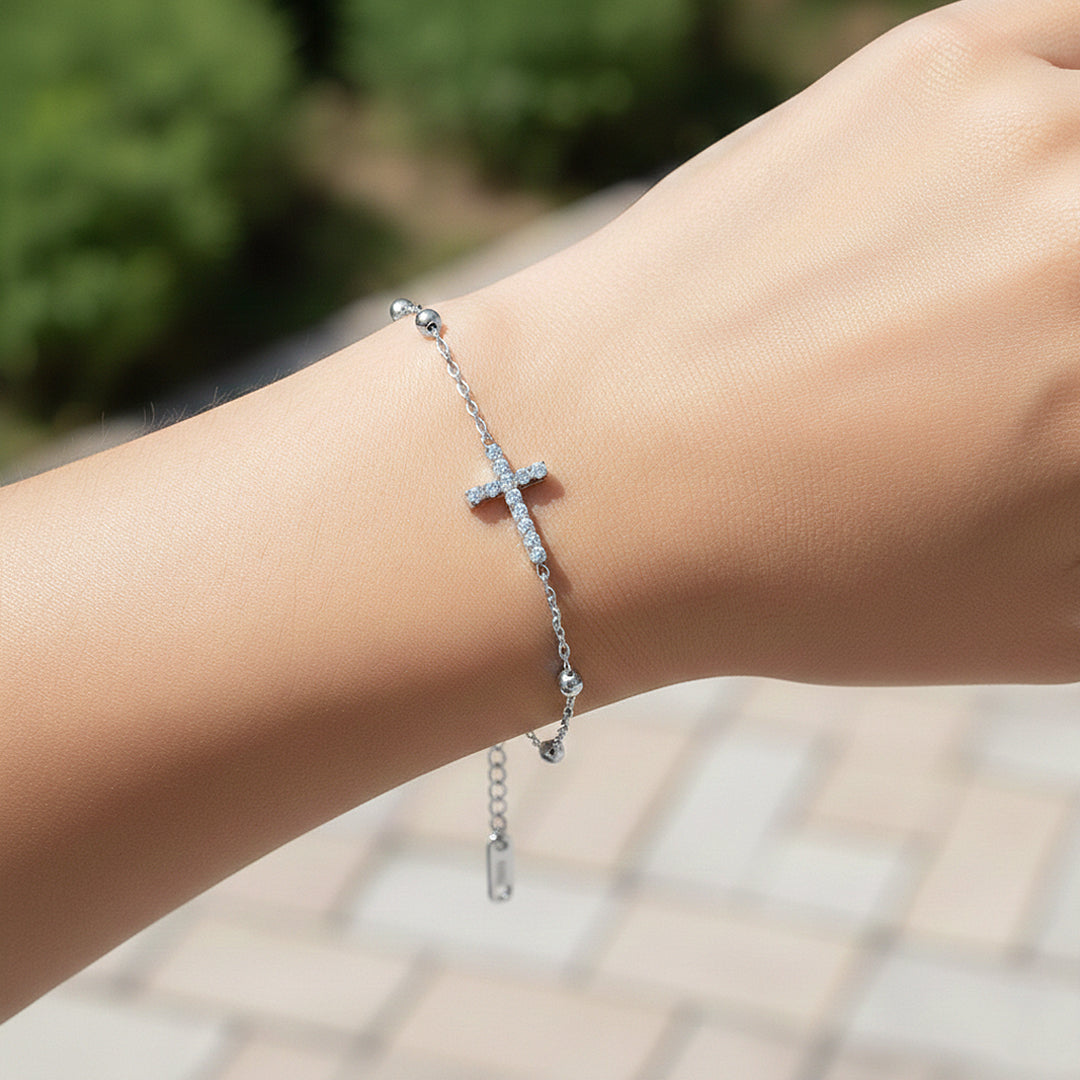 Cross Charm Bracelet | Diamond Simulant | 18K Gold & White Gold | Luxe6526 - Bracelet | Singapore Jewellery, Wedding Rings & Gifts | Same Day Delivery | Tiara.com.sg