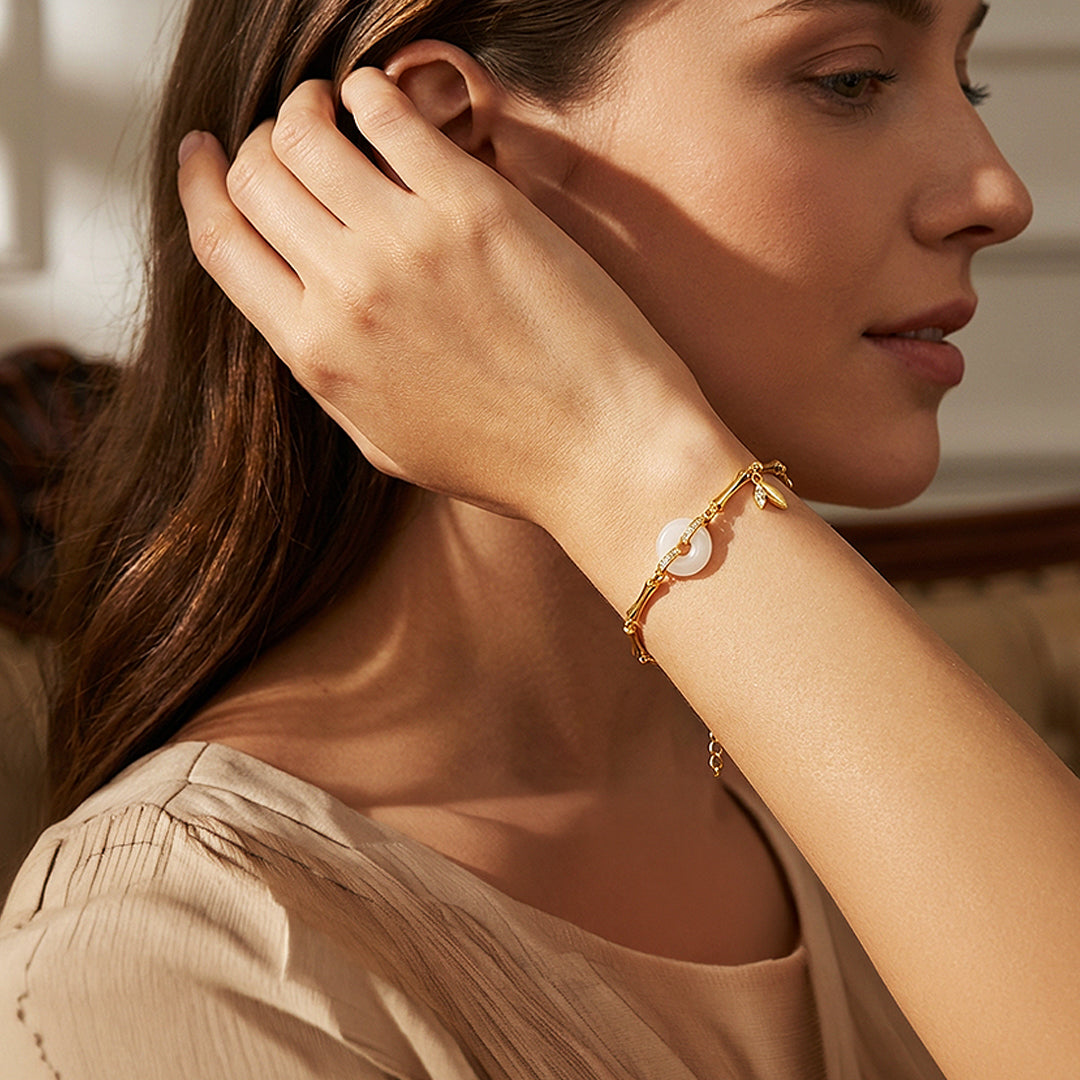 Artisan Bamboo & Hetian Jade Link Bracelet | 18K Gold | Luxe6529 - Bracelet | Singapore Jewellery, Wedding Rings & Gifts | Same Day Delivery | Tiara.com.sg
