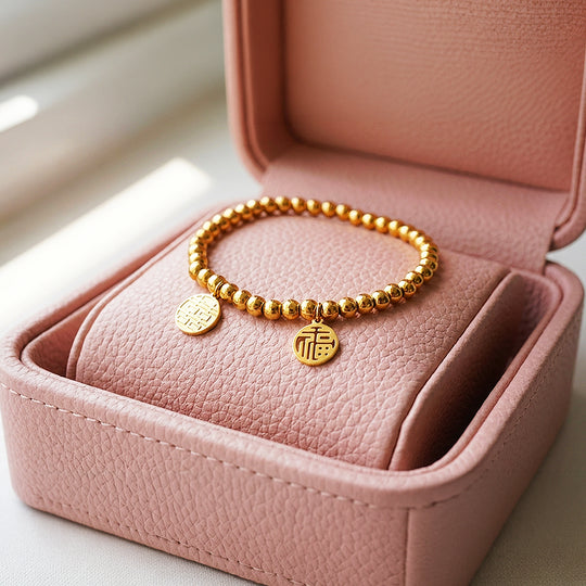 Double Fortune Xi &amp; Fu Beaded Bracelet | 18K Gold | Luxe6530 - Bracelet | Singapore Jewellery, Wedding Rings &amp; Gifts | Same Day Delivery | Tiara.com.sg