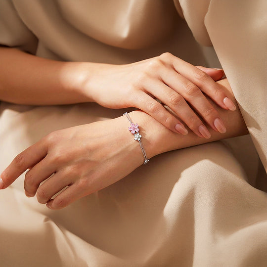 Sakura Cherry Blossom Layered Bracelet | White Gold | Luxe6531 - Bracelet | Singapore Jewellery, Wedding Rings &amp; Gifts | Same Day Delivery | Tiara.com.sg