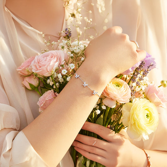 Butterfly Trio Charm Bracelet | Diamond Simulant | Luxe6537 - bangle | Singapore Jewellery, Wedding Rings &amp; Gifts | Same Day Delivery | Tiara.com.sg