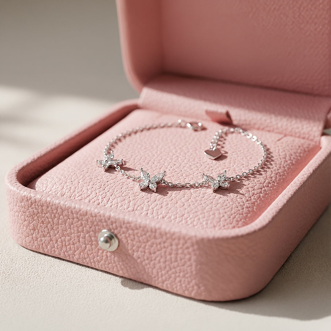 Butterfly Trio Charm Bracelet | Diamond Simulant | Luxe6537 - bangle | Singapore Jewellery, Wedding Rings &amp; Gifts | Same Day Delivery | Tiara.com.sg