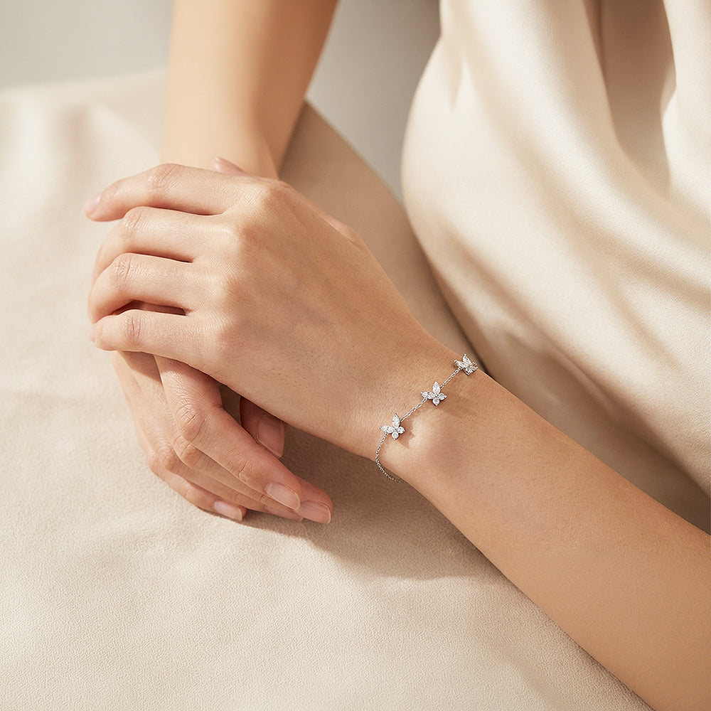Butterfly Trio Charm Bracelet | Diamond Simulant | Luxe6537 - bangle | Singapore Jewellery, Wedding Rings & Gifts | Same Day Delivery | Tiara.com.sg