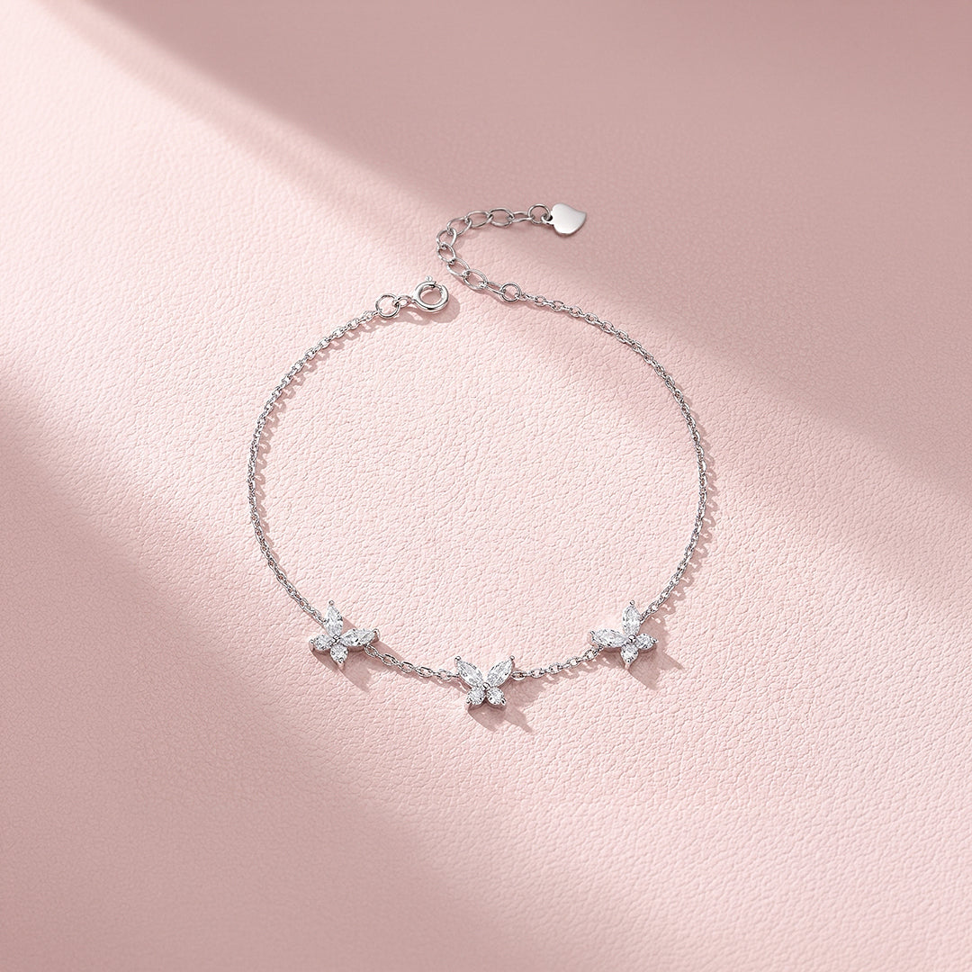 Butterfly Trio Charm Bracelet | Diamond Simulant | Luxe6537