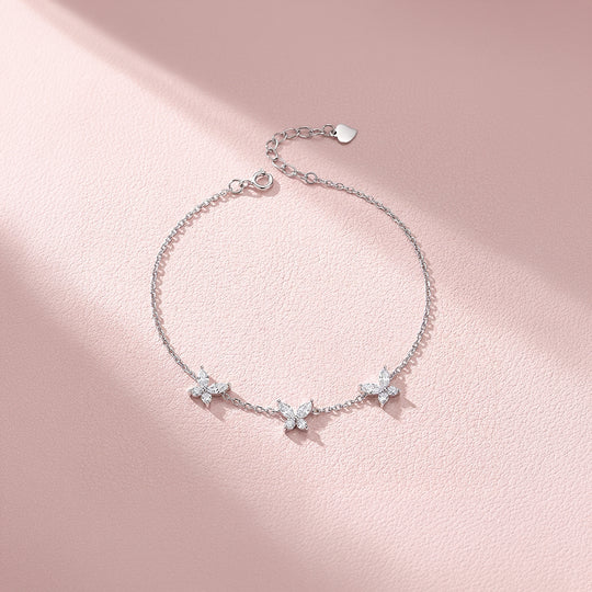Butterfly Trio Charm Bracelet | Diamond Simulant | Luxe6537