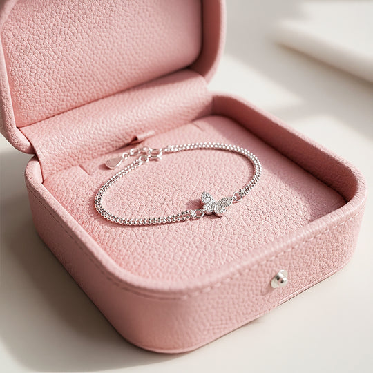 Butterfly Dual-Chain Layered Bracelet | Diamond Simulant | Luxe6538 - bangle | Singapore Jewellery, Wedding Rings &amp; Gifts | Same Day Delivery | Tiara.com.sg