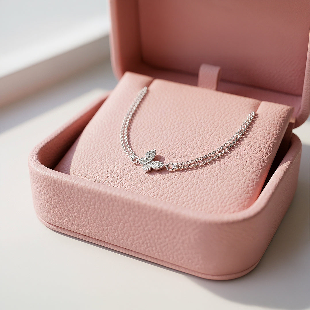 Butterfly Dual-Chain Layered Bracelet | Diamond Simulant | Luxe6538 - bangle | Singapore Jewellery, Wedding Rings &amp; Gifts | Same Day Delivery | Tiara.com.sg