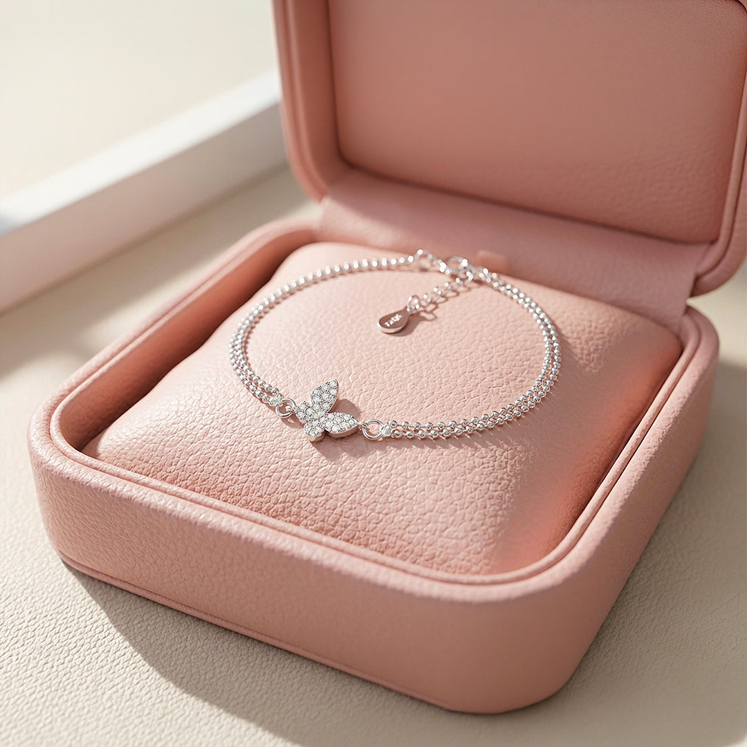 Butterfly Dual-Chain Layered Bracelet | Diamond Simulant | Luxe6538 - bangle | Singapore Jewellery, Wedding Rings &amp; Gifts | Same Day Delivery | Tiara.com.sg