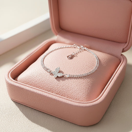 Butterfly Dual-Chain Layered Bracelet | Diamond Simulant | Luxe6538 - bangle | Singapore Jewellery, Wedding Rings &amp; Gifts | Same Day Delivery | Tiara.com.sg