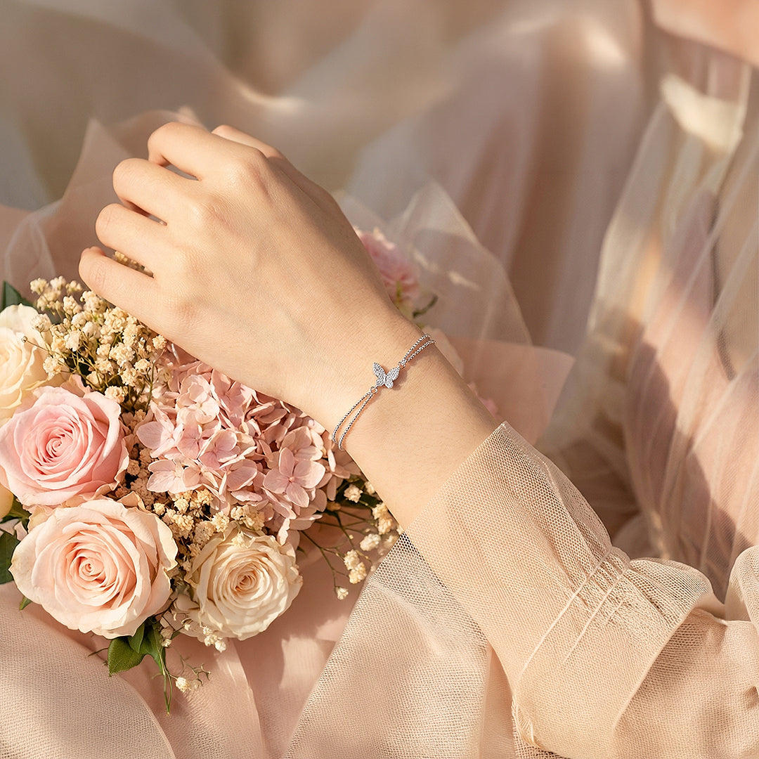 Butterfly Dual-Chain Layered Bracelet | Diamond Simulant | Luxe6538 - bangle | Singapore Jewellery, Wedding Rings &amp; Gifts | Same Day Delivery | Tiara.com.sg