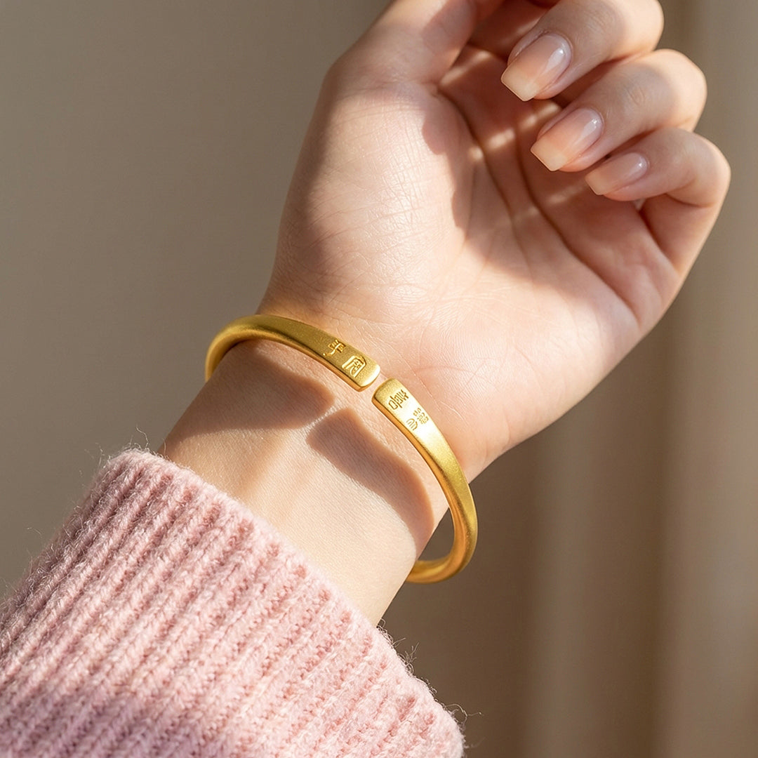 Ping An Xi Le Engraved Gold Bangle Bracelet | Luxe6543 - bangle | Singapore Jewellery, Wedding Rings &amp; Gifts | Same Day Delivery | Tiara.com.sg