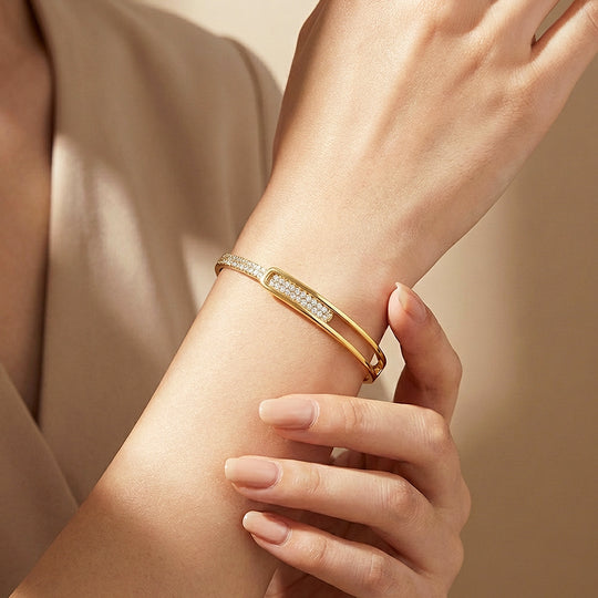 Pavé Double-Rail Gold Cuff Bangle Bracelet | Luxe6544 - bangle | Singapore Jewellery, Wedding Rings &amp; Gifts | Same Day Delivery | Tiara.com.sg