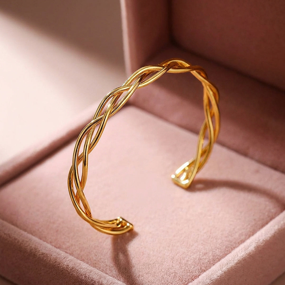Braided Gold Cuff Bangle Bracelet | Luxe6546 - bangle | Singapore Jewellery, Wedding Rings &amp; Gifts | Same Day Delivery | Tiara.com.sg