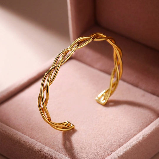Braided Gold Cuff Bangle Bracelet | Luxe6546 - bangle | Singapore Jewellery, Wedding Rings &amp; Gifts | Same Day Delivery | Tiara.com.sg