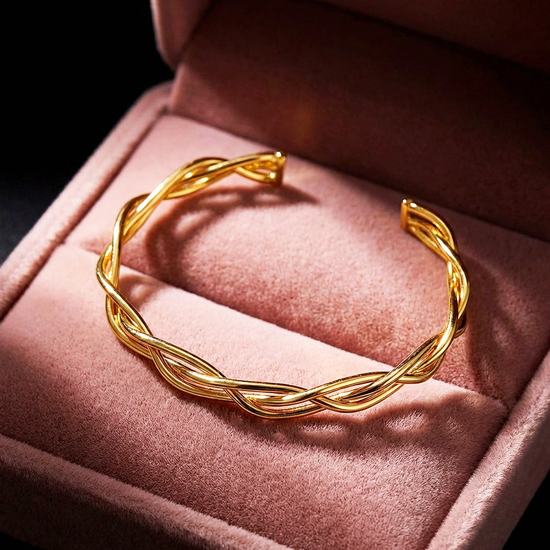 Braided Gold Cuff Bangle Bracelet | Luxe6546 - bangle | Singapore Jewellery, Wedding Rings &amp; Gifts | Same Day Delivery | Tiara.com.sg