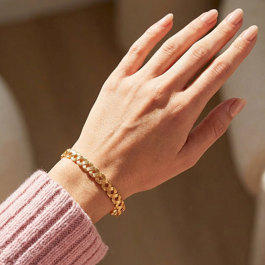 Woven Lattice Gold Cuff Bangle Bracelet | Luxe6550 - bangle | Singapore Jewellery, Wedding Rings &amp; Gifts | Same Day Delivery | Tiara.com.sg