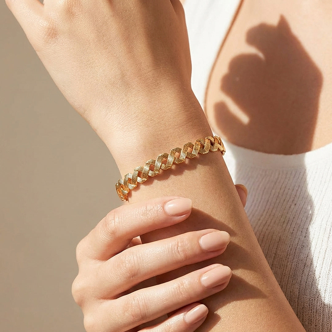 Woven Lattice Gold Cuff Bangle Bracelet | Luxe6550 - bangle | Singapore Jewellery, Wedding Rings &amp; Gifts | Same Day Delivery | Tiara.com.sg