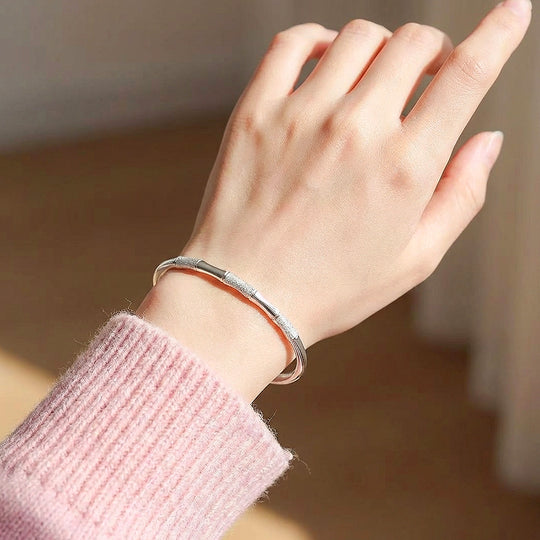 Dual-Texture Bamboo Silver Cuff Bangle Bracelet | Luxe6553 - bangle | Singapore Jewellery, Wedding Rings &amp; Gifts | Same Day Delivery | Tiara.com.sg
