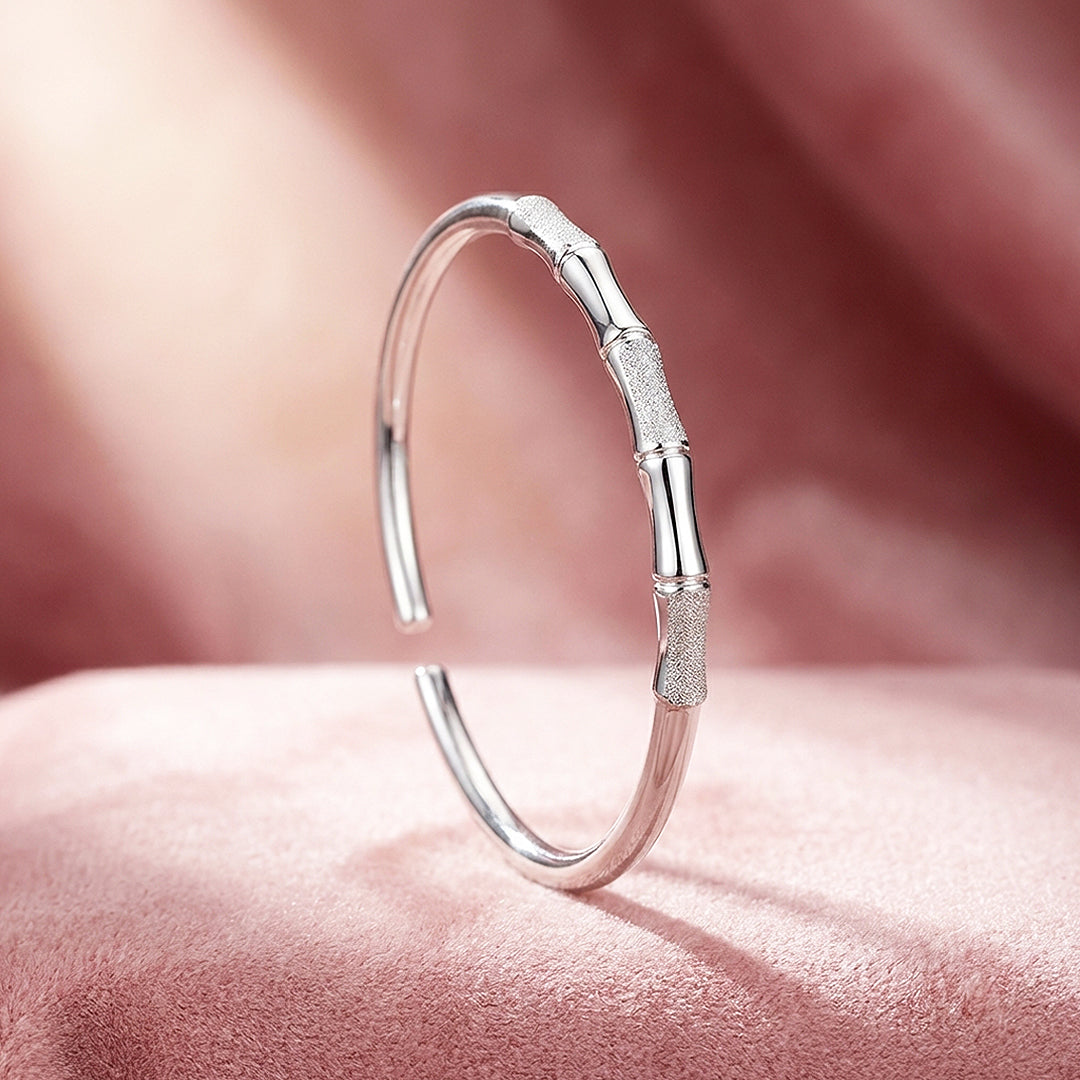 Dual-Texture Bamboo Silver Cuff Bangle Bracelet | Luxe6553 - bangle | Singapore Jewellery, Wedding Rings &amp; Gifts | Same Day Delivery | Tiara.com.sg
