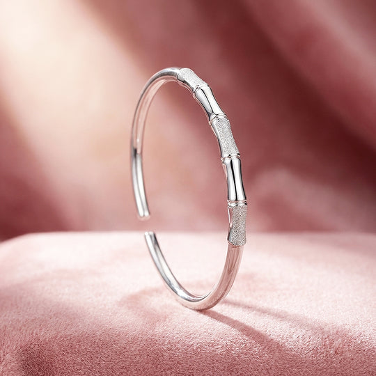 Dual-Texture Bamboo Silver Cuff Bangle Bracelet | Luxe6553 - bangle | Singapore Jewellery, Wedding Rings &amp; Gifts | Same Day Delivery | Tiara.com.sg