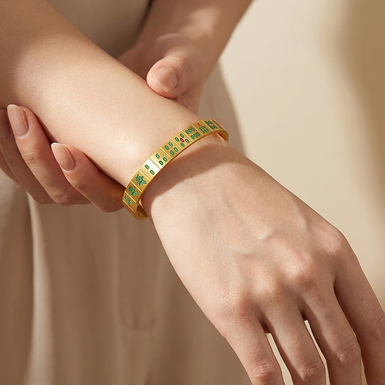 Mahjong Tile Enamel Gold Cuff Bangle Bracelet | Luxe6554 - bangle | Singapore Jewellery, Wedding Rings &amp; Gifts | Same Day Delivery | Tiara.com.sg
