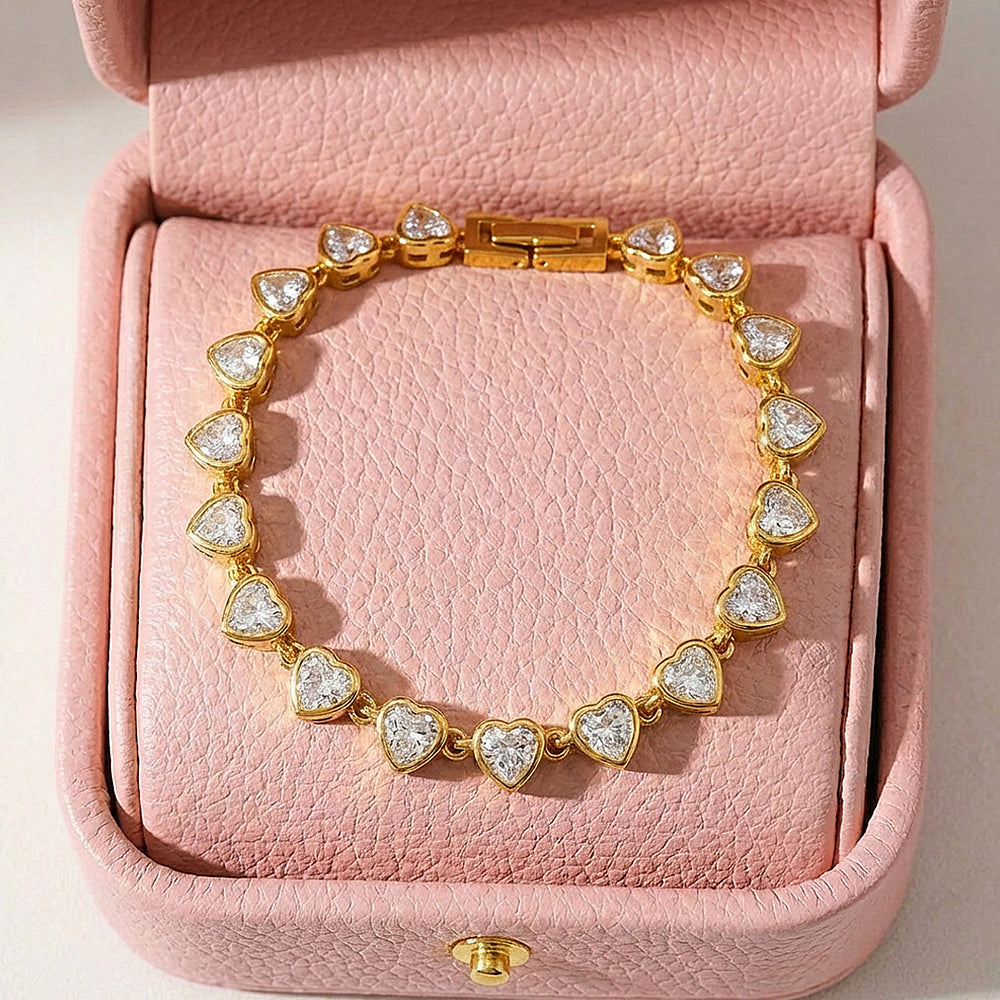 Dainty Gold Heart Tennis Bracelet | Luxe6565
