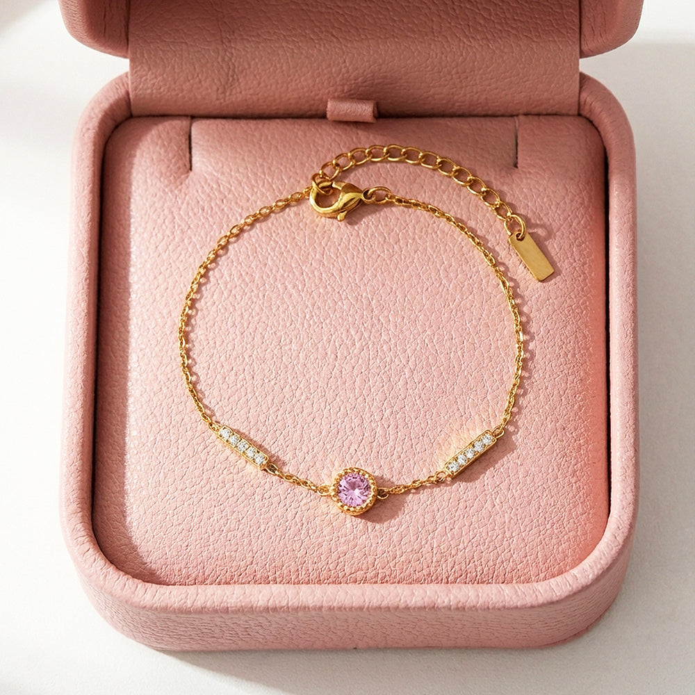 Dainty Gold Pink Crystal Chain Bracelet | Luxe6567