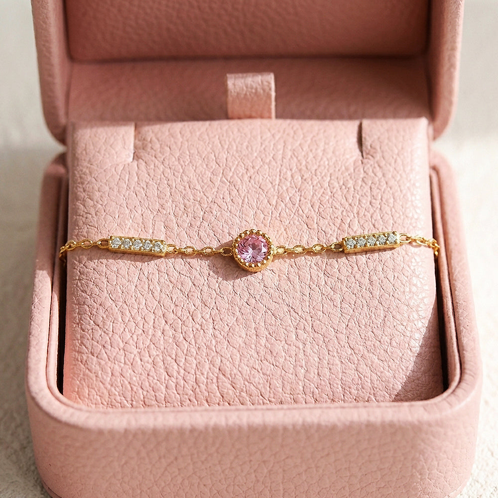 Dainty Gold Pink Crystal Chain Bracelet | Luxe6567