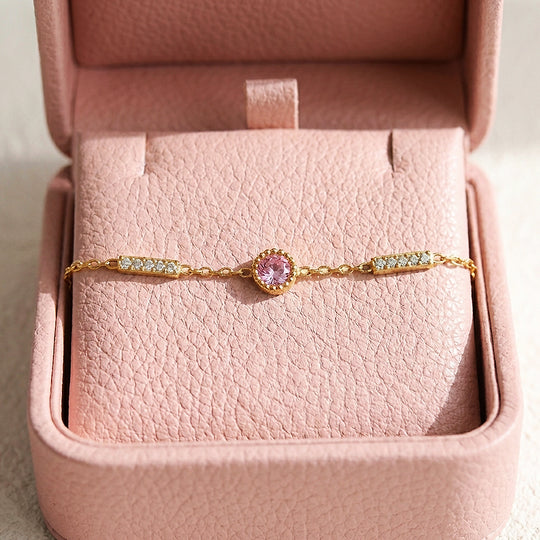 Dainty Gold Pink Crystal Chain Bracelet | Luxe6567