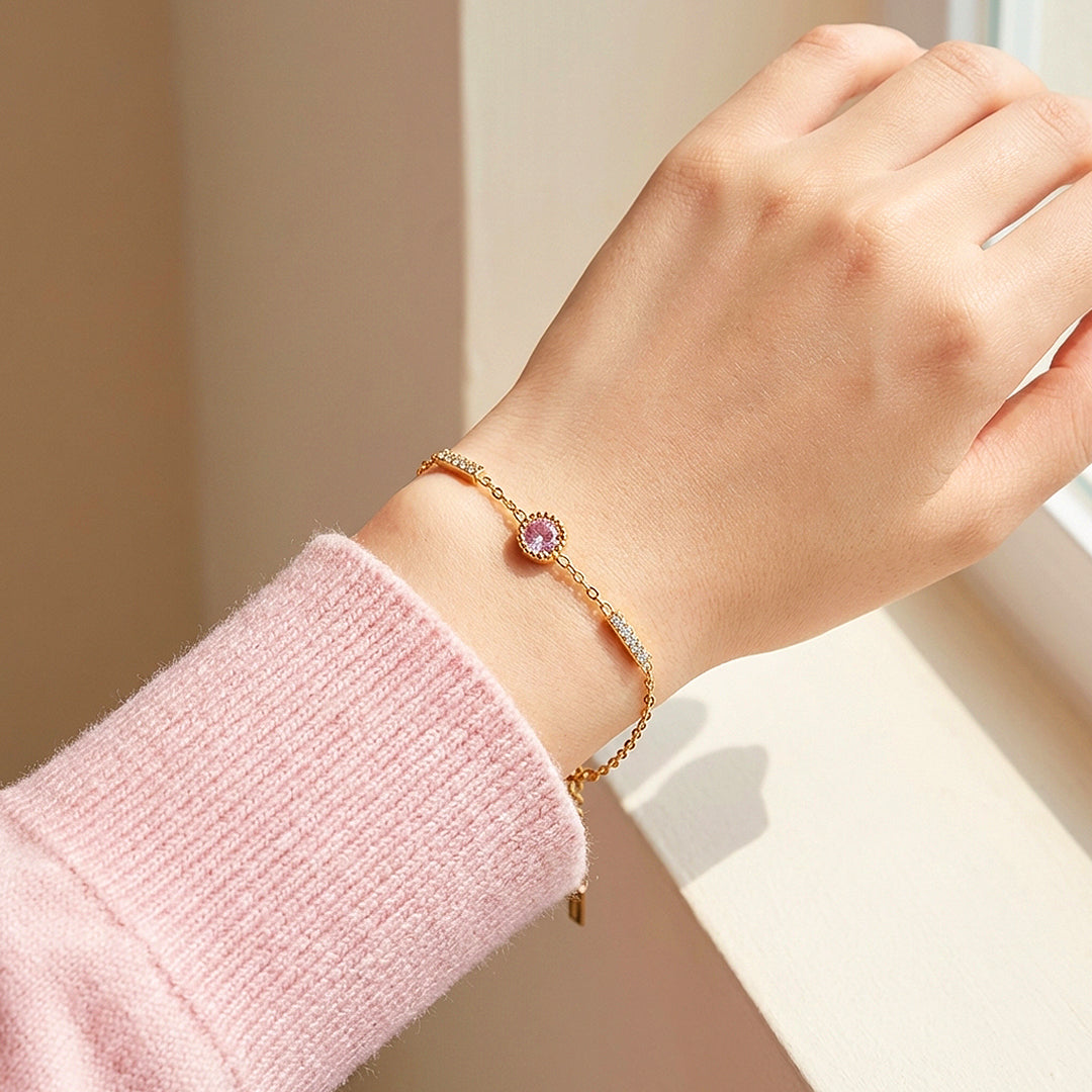 Dainty Gold Pink Crystal Chain Bracelet | Luxe6567