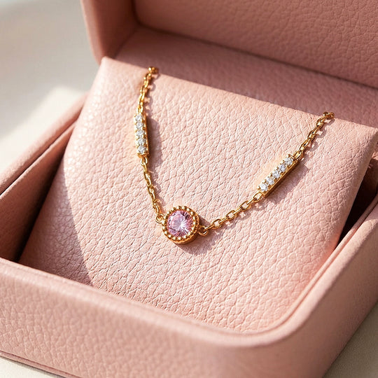 Dainty Gold Pink Crystal Chain Bracelet | Luxe6567