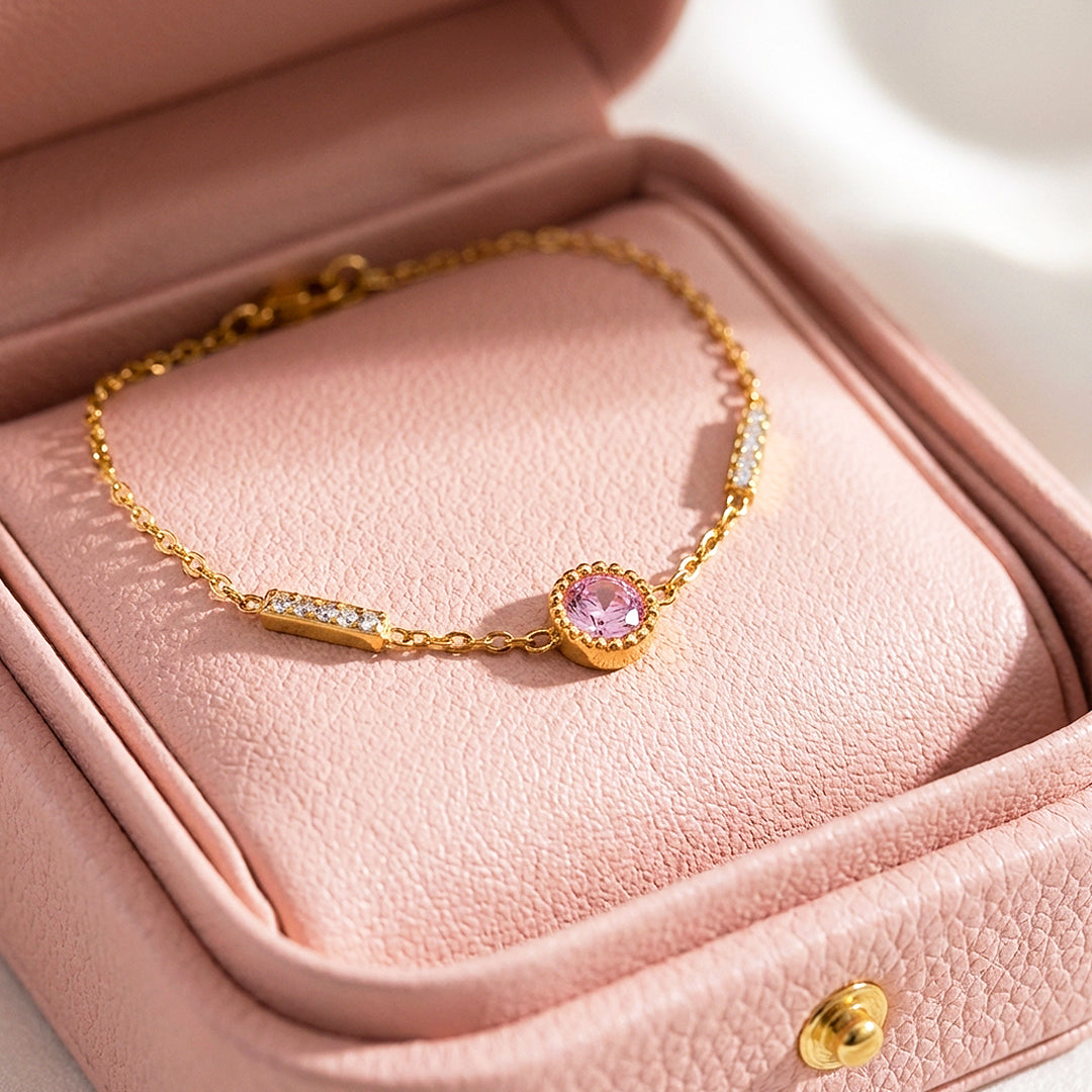 Dainty Gold Pink Crystal Chain Bracelet | Luxe6567