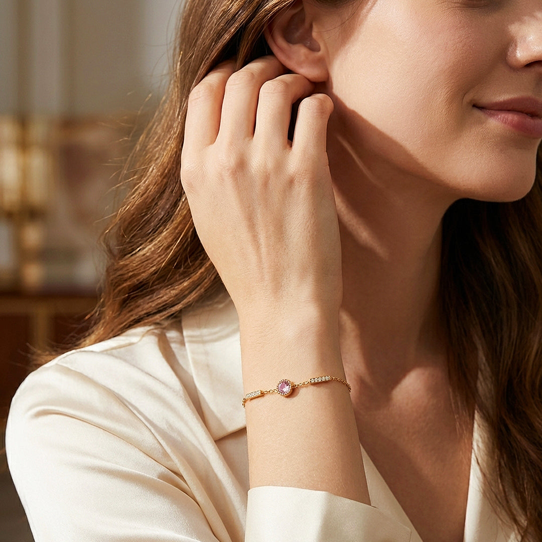 Dainty Gold Pink Crystal Chain Bracelet | Luxe6567
