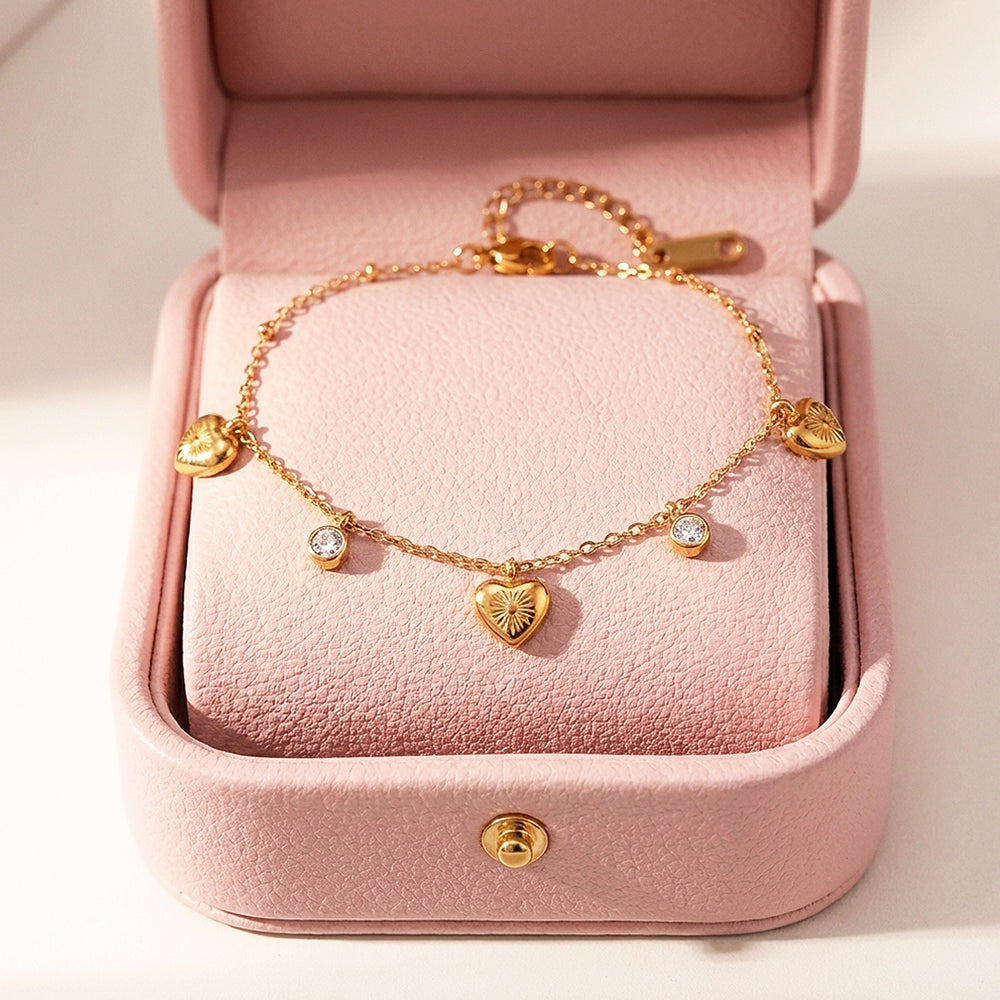 Dainty Gold Heart Charm Drop Bracelet | Luxe6570