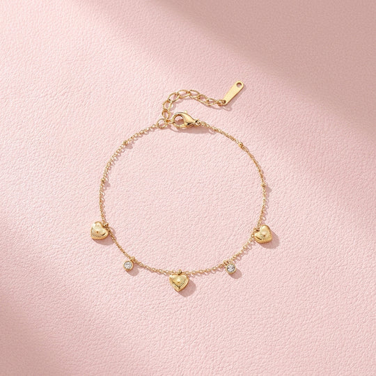 Dainty Gold Heart Charm Drop Bracelet | Luxe6570