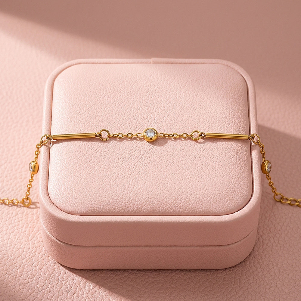 Minimalist Gold Bar & Station Chain Bracelet | Luxe6571