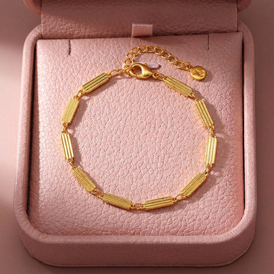 Ribbed Bar Station Chain Bracelet | Luxe6580