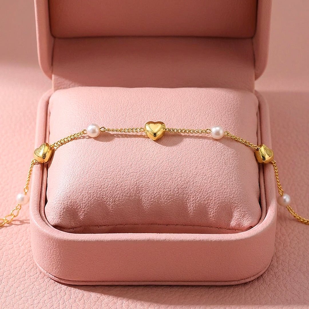 Puffy Heart &amp; Pearl Chain Bracelet | Luxe6583