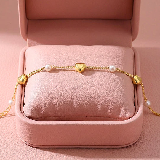 Puffy Heart &amp; Pearl Chain Bracelet | Luxe6583