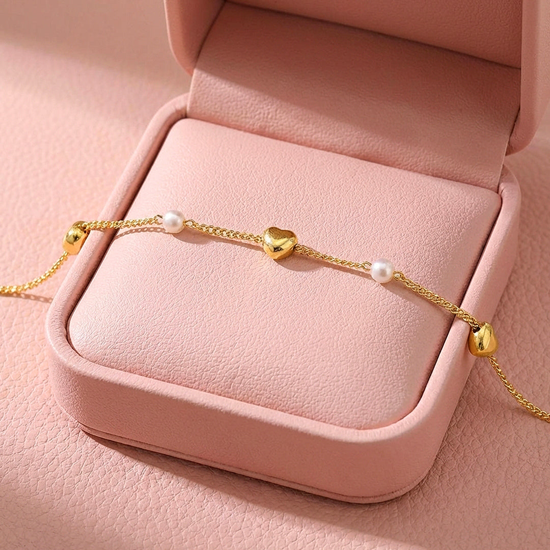 Puffy Heart &amp; Pearl Chain Bracelet | Luxe6583