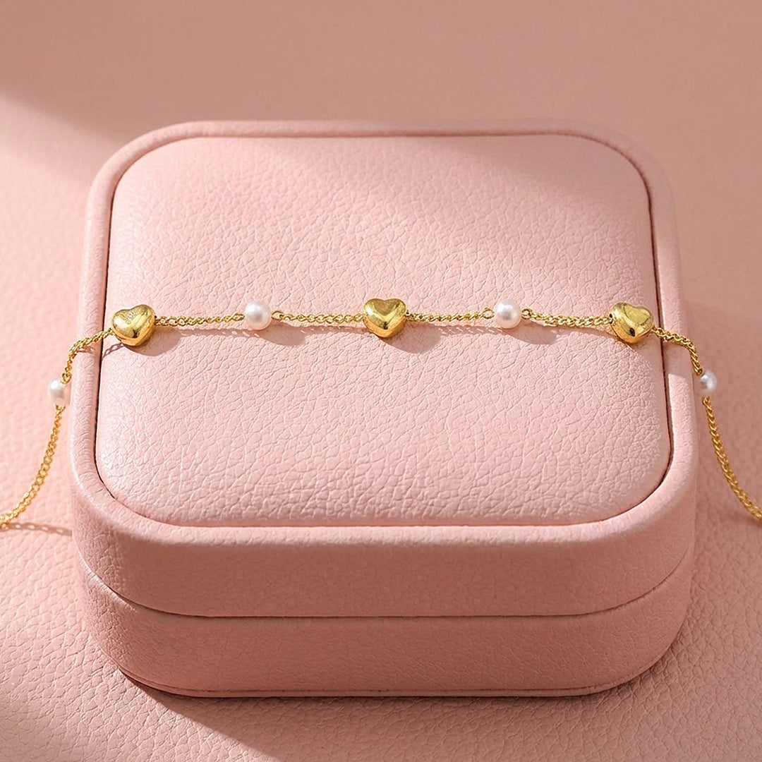 Puffy Heart &amp; Pearl Chain Bracelet | Luxe6583