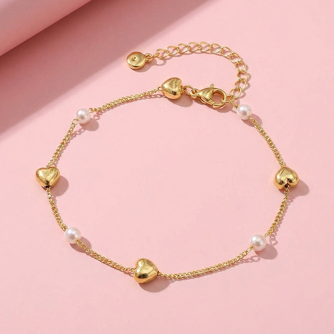 Puffy Heart &amp; Pearl Chain Bracelet | Luxe6583
