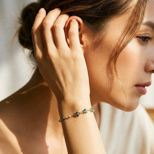 Teal Butterfly &amp; Mixed Stone Beaded Bracelet | Luxe6585