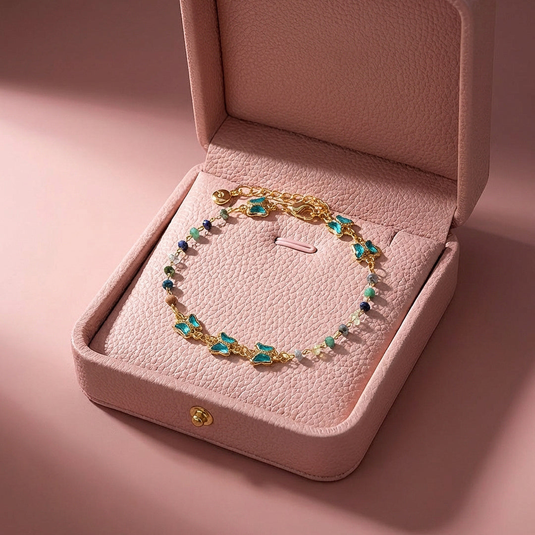 Teal Butterfly &amp; Mixed Stone Beaded Bracelet | Luxe6585