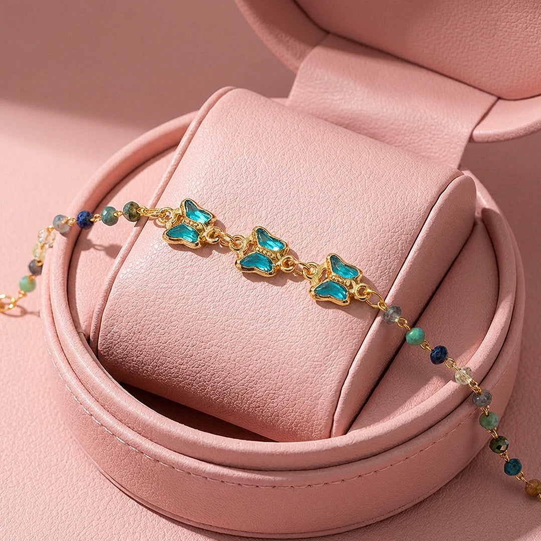 Teal Butterfly &amp; Mixed Stone Beaded Bracelet | Luxe6585