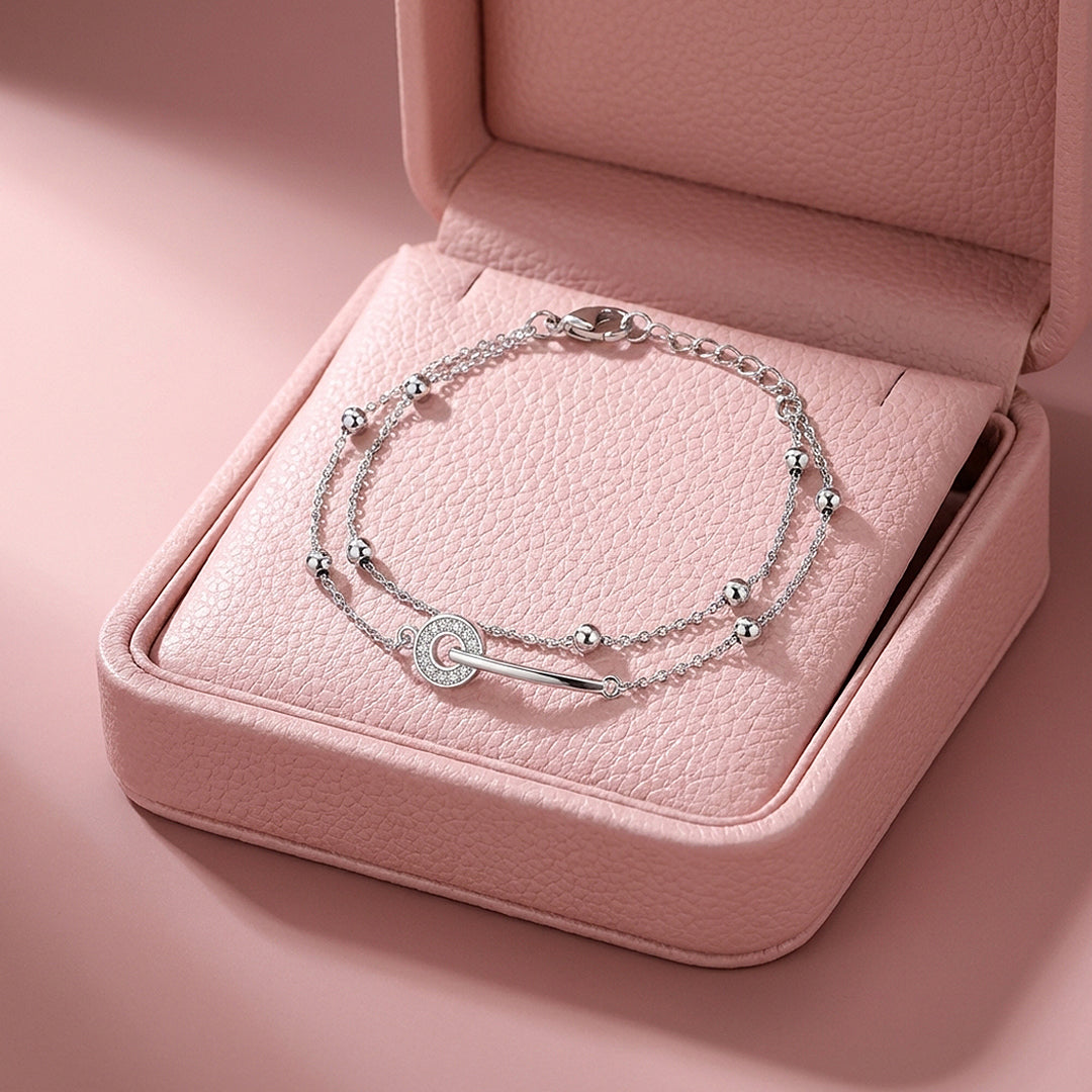 Pavé Circle Bar Double Layer Bracelet | Luxe6594