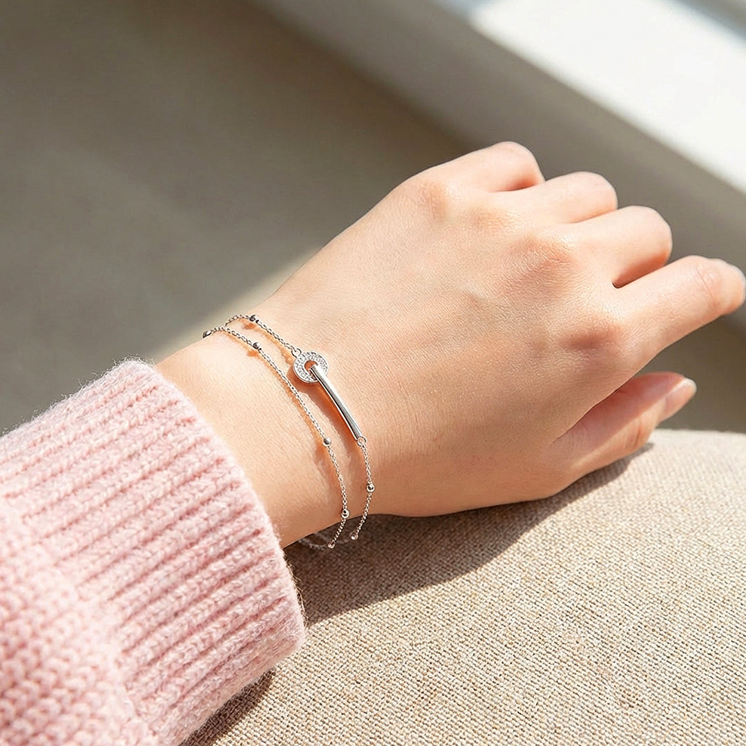 Pavé Circle Bar Double Layer Bracelet | Luxe6594