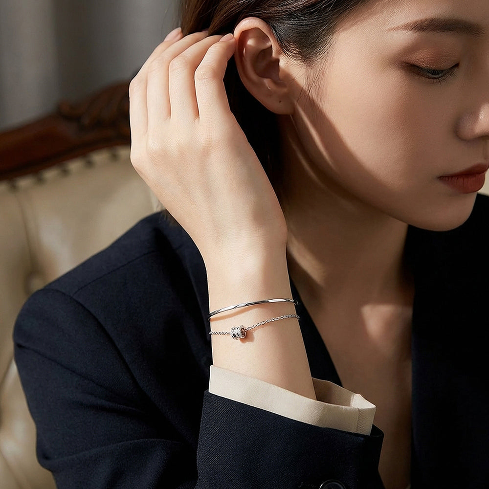 Pavé Barrel Charm Cuff & Chain Layered Bracelet | Luxe6595